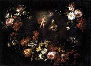 unknow artist Garland of Flowers with St Anthony of Padua France oil painting artist